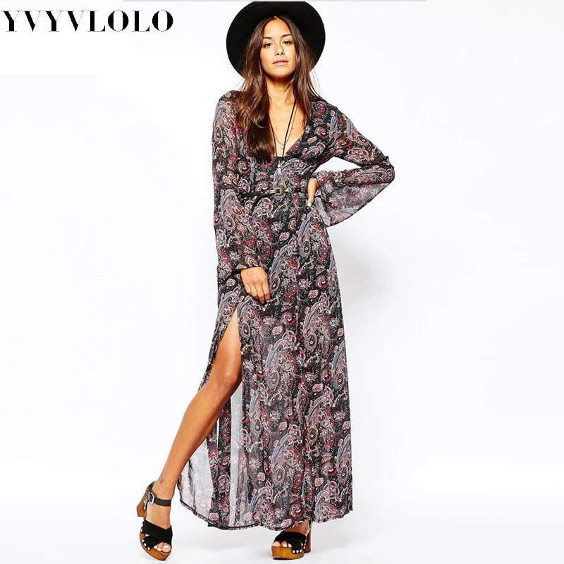 Платье YVYLOLO женское повседневное с треугольным вырезом и принтом большие