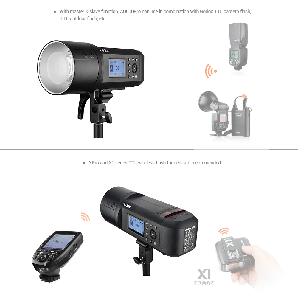 Godox 600Ws TTL наружная вспышка стробоскоп + 28 8 в/2600 мАч перезаряжаемая литиевая