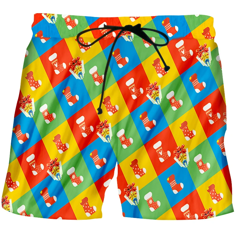 CJLM Christmas New Men's 3D Printed Colored Shorts Stockings And Gift Boxes Sports Large Size Spandex 5XL Clothing | Мужская одежда