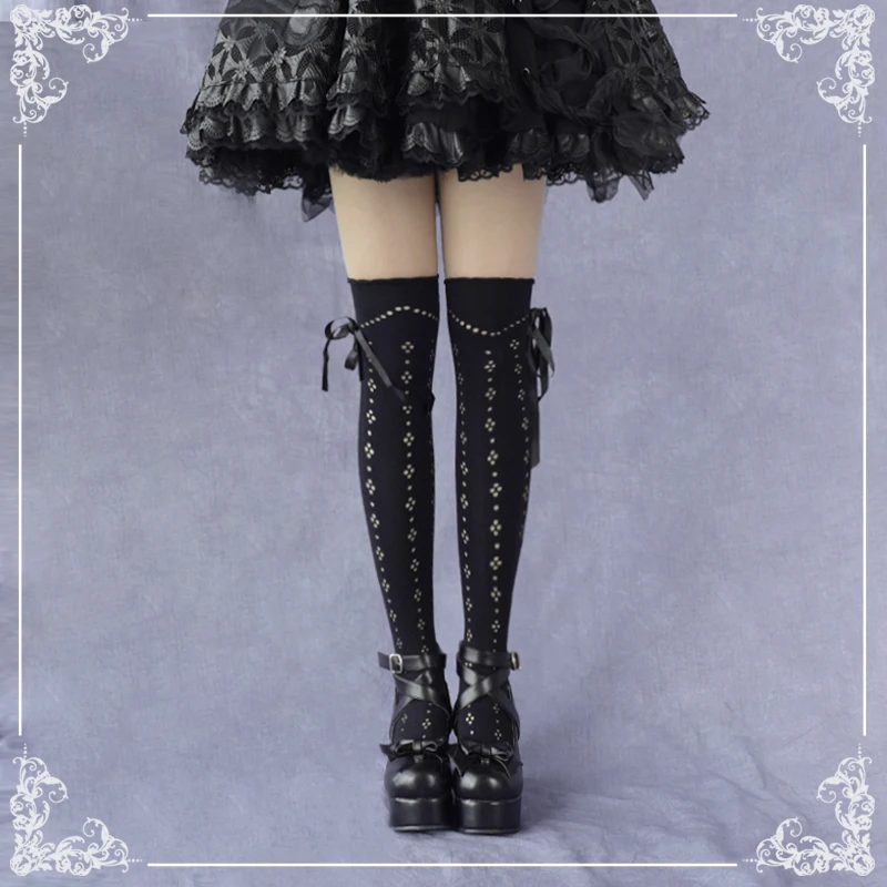 Princess sweet lolita stockings Japanese Sweet Hollowed-out Tie with Butterfly Knee stockings Lolita Lovely stockings WXL094