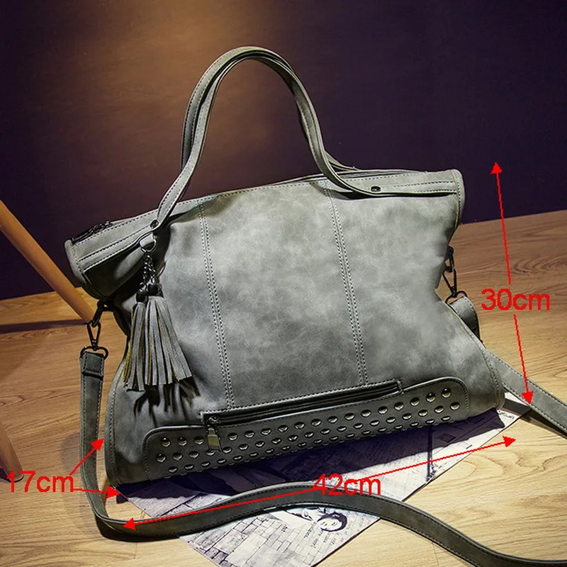 

NEW Rivet Women Leather Handbag Fashion Tassel Crossbody Bag Vintage Shoulder Bag Large Top-Handle Bags Mummy Package WLHB1460