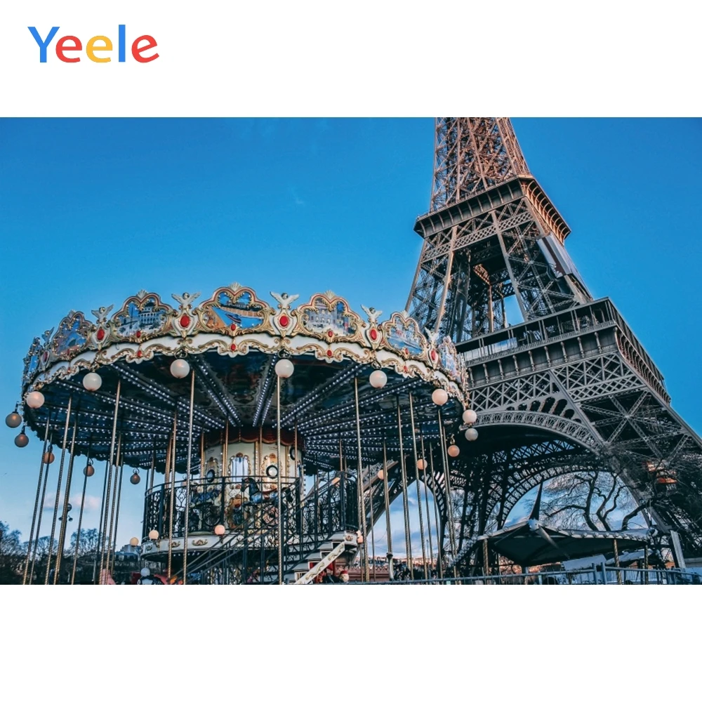 Фон для фотосъемки Yeele с изображением Эйфелевой башни карусели игровой площадки