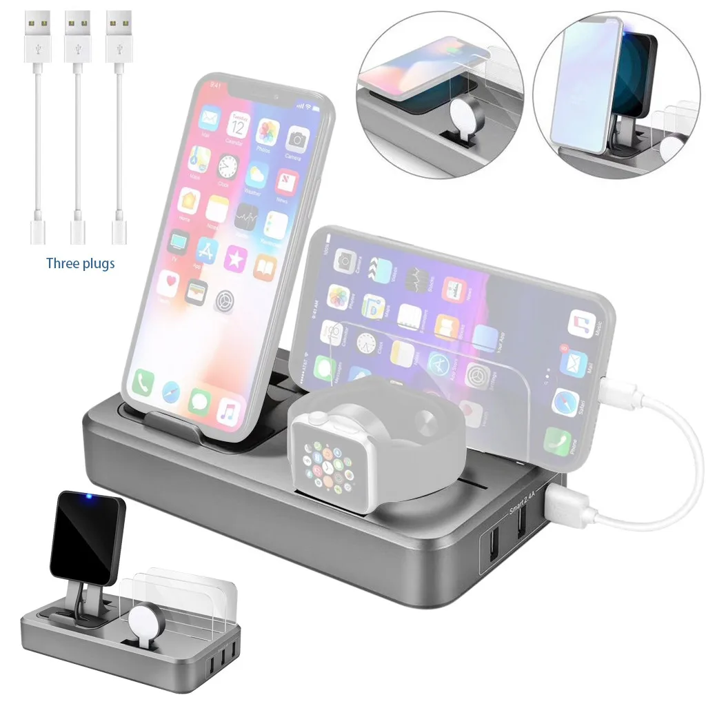 USB 5-Порты US/EU металлическая зарядная подставка станция для мобильного телефона держатель стенд бамбука Зарядное устройство для выставочного стенда# Y8