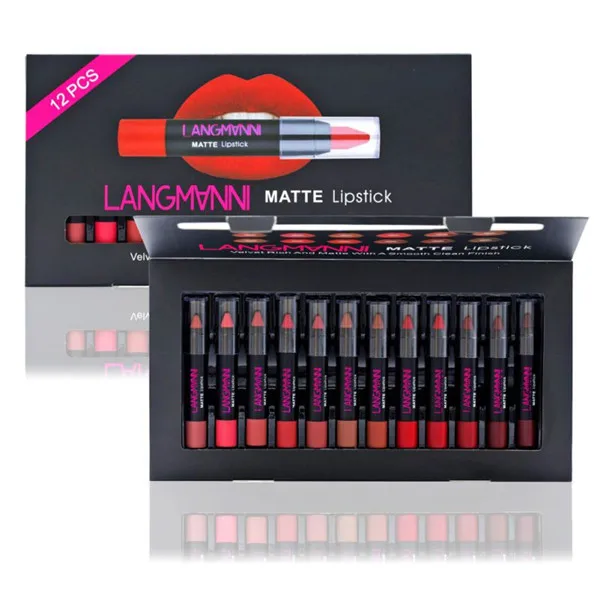 langmanni 12pcs Sexy Matte Lipstick Waterproof Kits Lips Makeup Nutritious Velvet Lip Stick Tint Nude Makeup Cosmetic