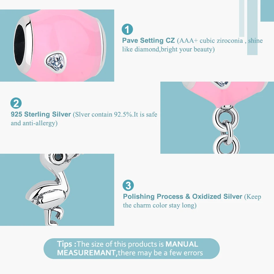 100% 925 Sterling Silver Bead Charm Tropical Flamingo Pendant Charms Fit Bracelets Necklaces Women DIY Jewelry | Украшения и