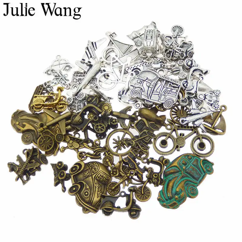 Julie Wang 20PCS Alloy Bus Car Ship Bike Plane Charms Randomly Mix Transportation Jewelry Making Pendant Findings Accessory | Украшения и