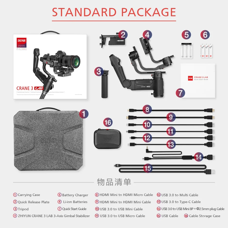 ZHIYUN Crane 3 лаборатории 3-х осевой ручной шарнирный стабилизатор для камеры GoPro Беспроводной сенсорный Управление Gimbal Камера DSLR Цифрового Фотоаппарата Canon 5D 6D 80D Nikon sony A9