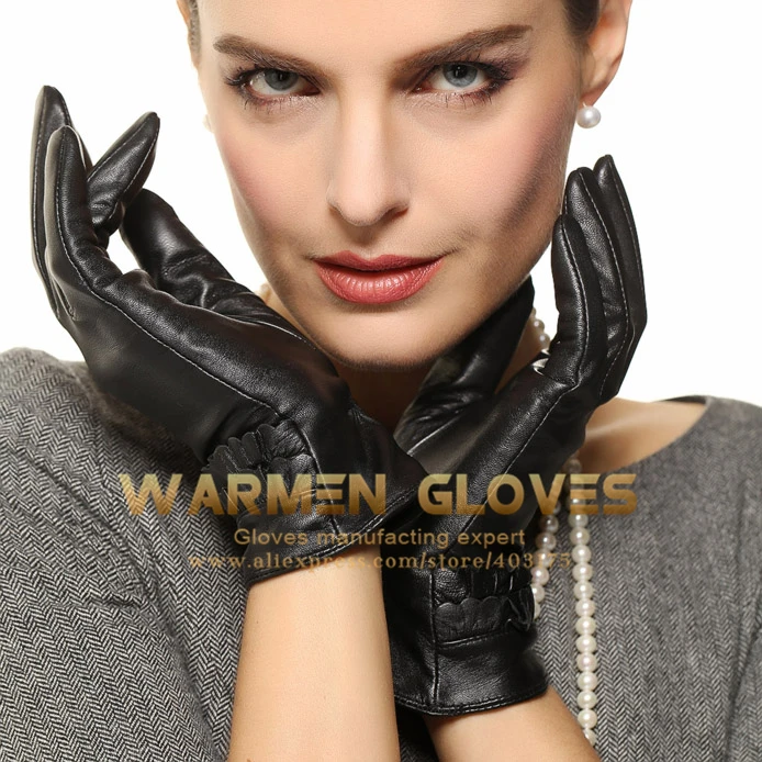 WARMEN Классические Женщины Натуральной Овчины Кожаные Перчатки Мягкая подкладка