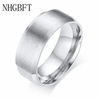 nhgbft 8mm wide classic black mens ring wedding engagement stainless steel ring dropshipping