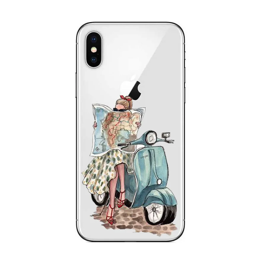 Luxury Fashion Travel Beautiful shopping Girl Design soft silison phone cases cover for IPhone 6 6S 7 8 Plus 5S SE X |