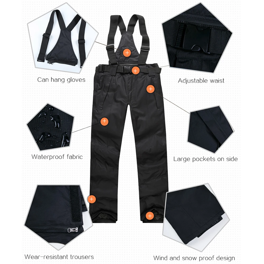 Мужские лыжные штаны брендовые теплые уличные спортивные водонепроницаемые