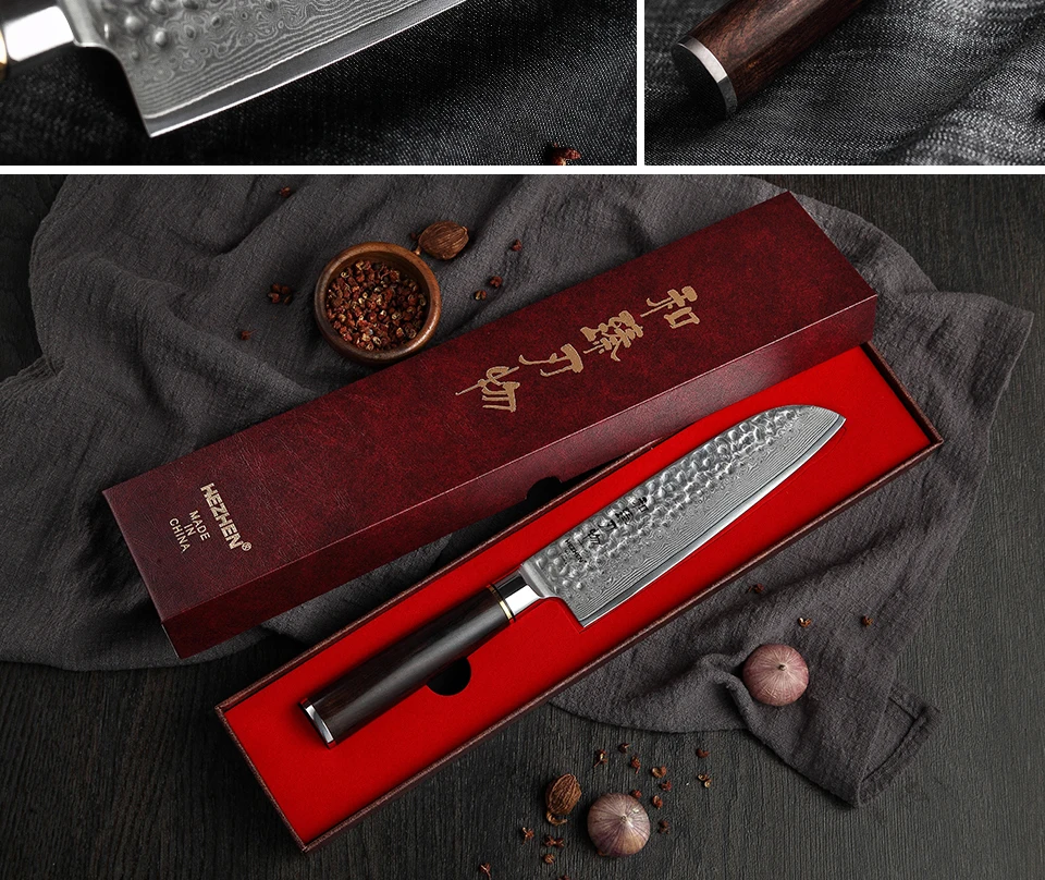 Кухня ножи бренд 7 дюймов Santoku Ножи японский VG10 Дамаск Сталь Кухня кухонный нож нового дизайна с черное дерево РУЧКА