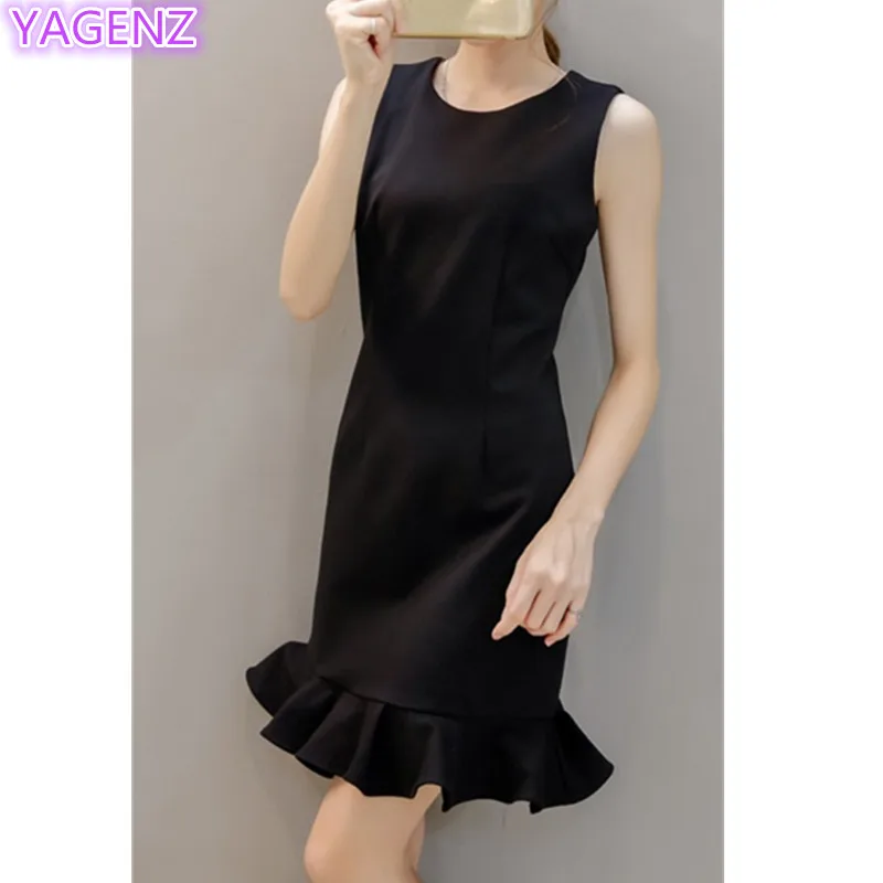 Летнее платье жилет женское Новое короткое с листом лотоса тонкое хвостом модное