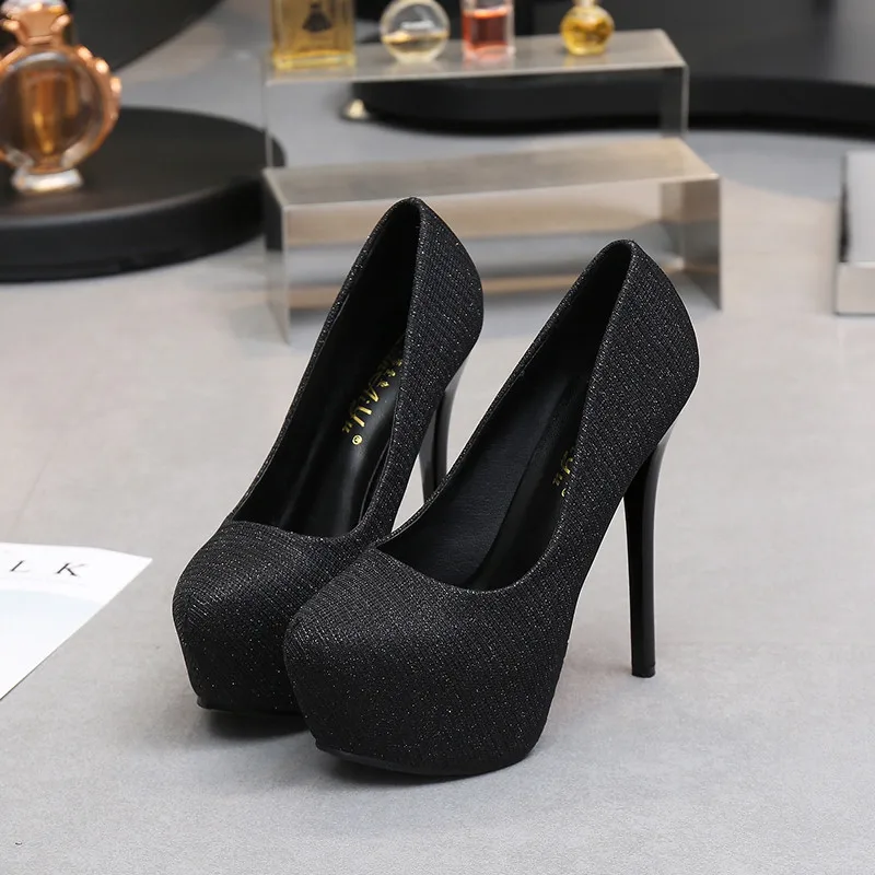black 12cm Золотистые туфли на высоком каблуке и платформе женские туфли-лодочки женская обувь вечерние свадебные туфли на высоком каблуке tacones mujer tacones plataforma - Цвет: black 12cm
