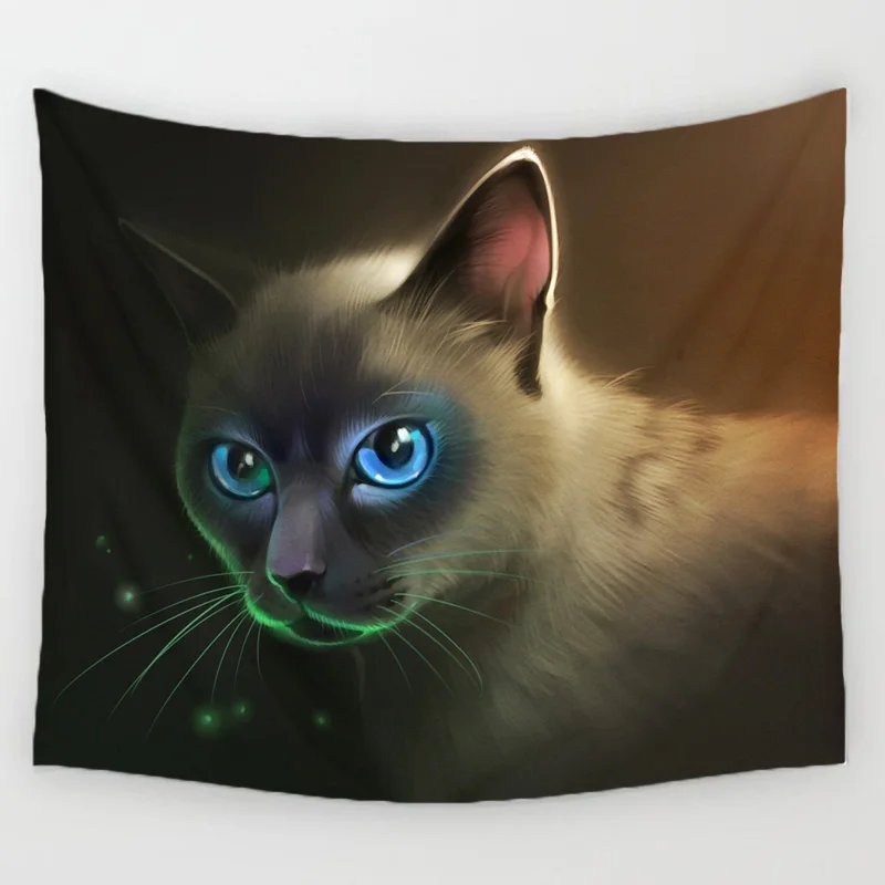 Оформление стены с тканевым ковром с принтом милого кота DecorUhome Cartoon Animal Tapestry Wall Hanging Decor Lovely Cat Printed Carpet Home Living.