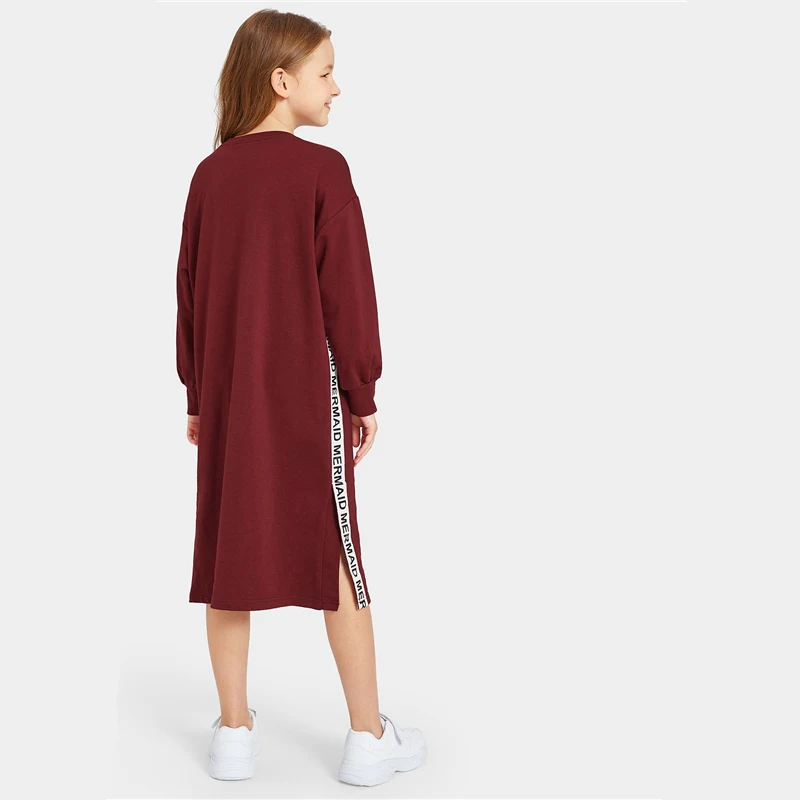 SHEIN/однотонное Повседневное платье-толстовка с контрастными буквами и лентами; коллекция года; весенние прямые платья с длинными рукавами для девочек