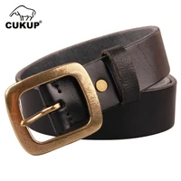 cukup mens top quality cow skin leather belts unique retro styles brass pin buckle metal belt for men accessories 2022 nck451