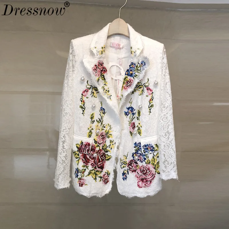 Dressnow женское роскошное кружевное пальто летнее двубортное с цветочной вышивкой