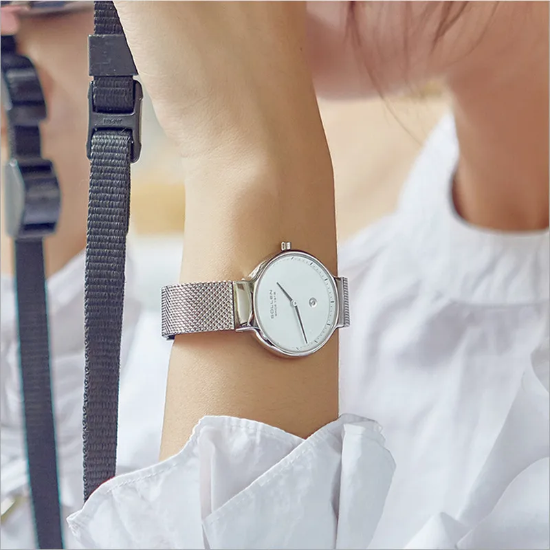 Часы женские кварцевые ультратонкие брендовые простые полностью Стальные