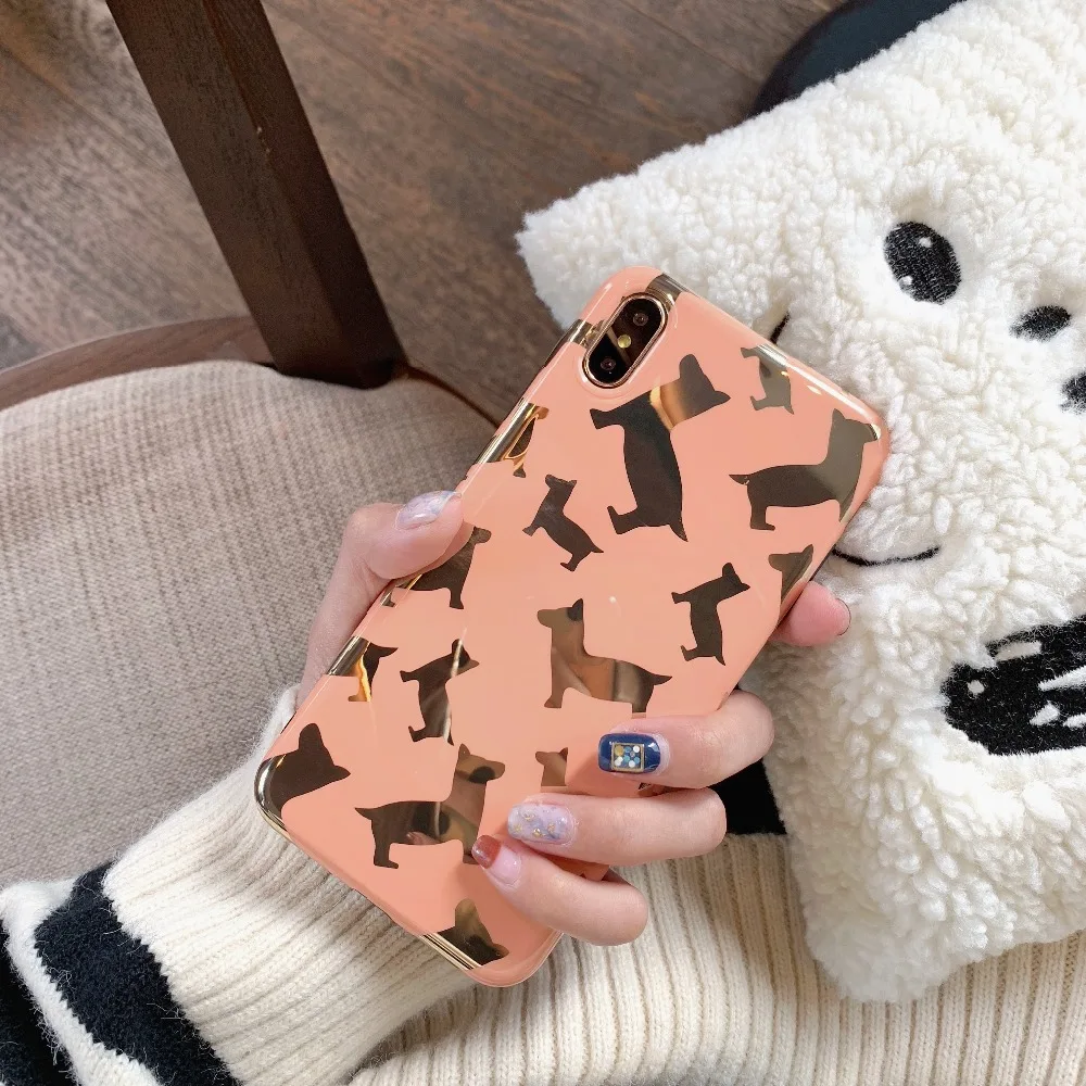 Fashion Gold Stamping Cartoon Lovely Dogs Soft IMD Phone Back Cover Cases For iPhone 6 6S 7 8 Plus X XS Max XR Pets Case |