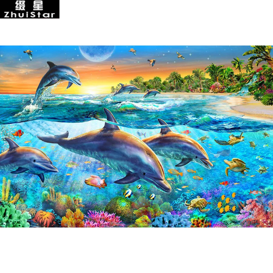 5D алмазная живопись сделай сам вышивка морской мир дельфин полноразмерная