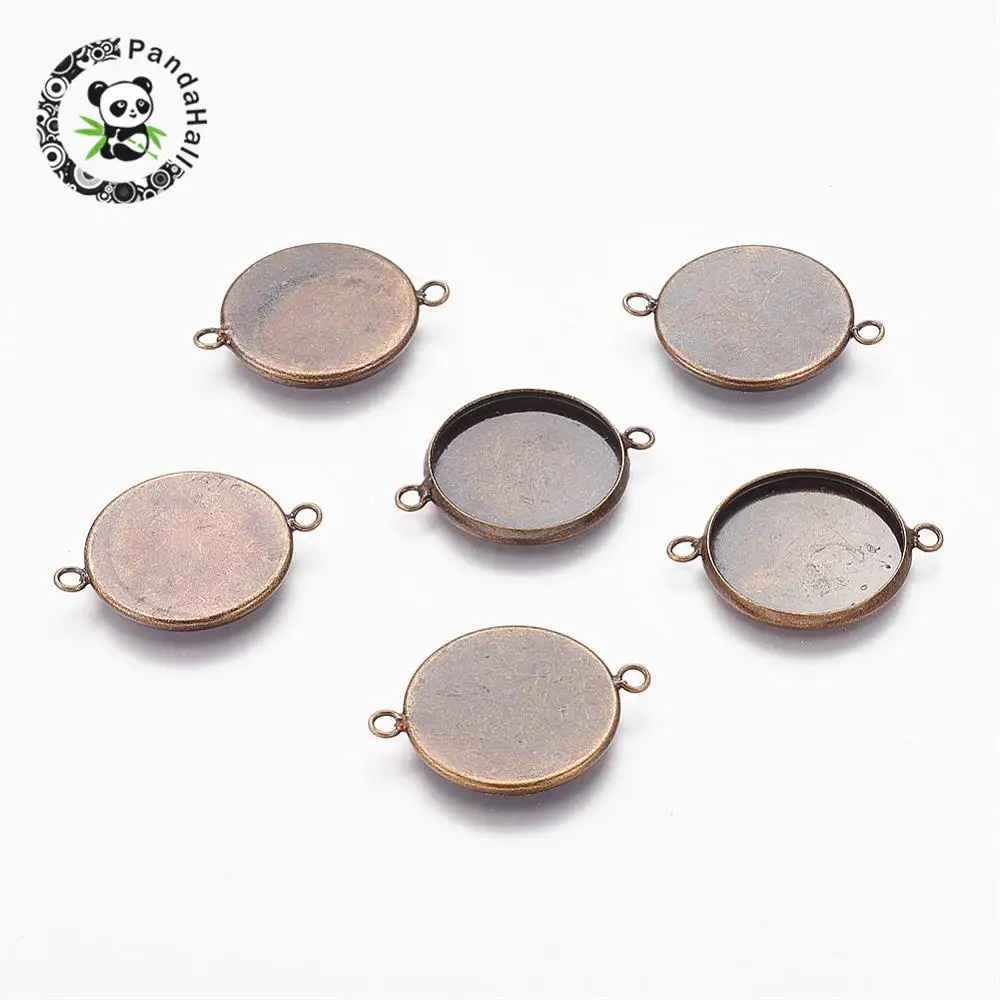 

Nickel Free Brass Cabochon Connector Setting, DIY Findings for Jewelry Making, Flat Round, Antique Bronze Color, 25.5x20mm,