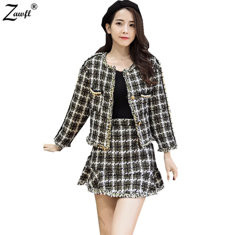 

ZAWFL 2021 runway designer high quality elegant formal purebliss tweed suit women