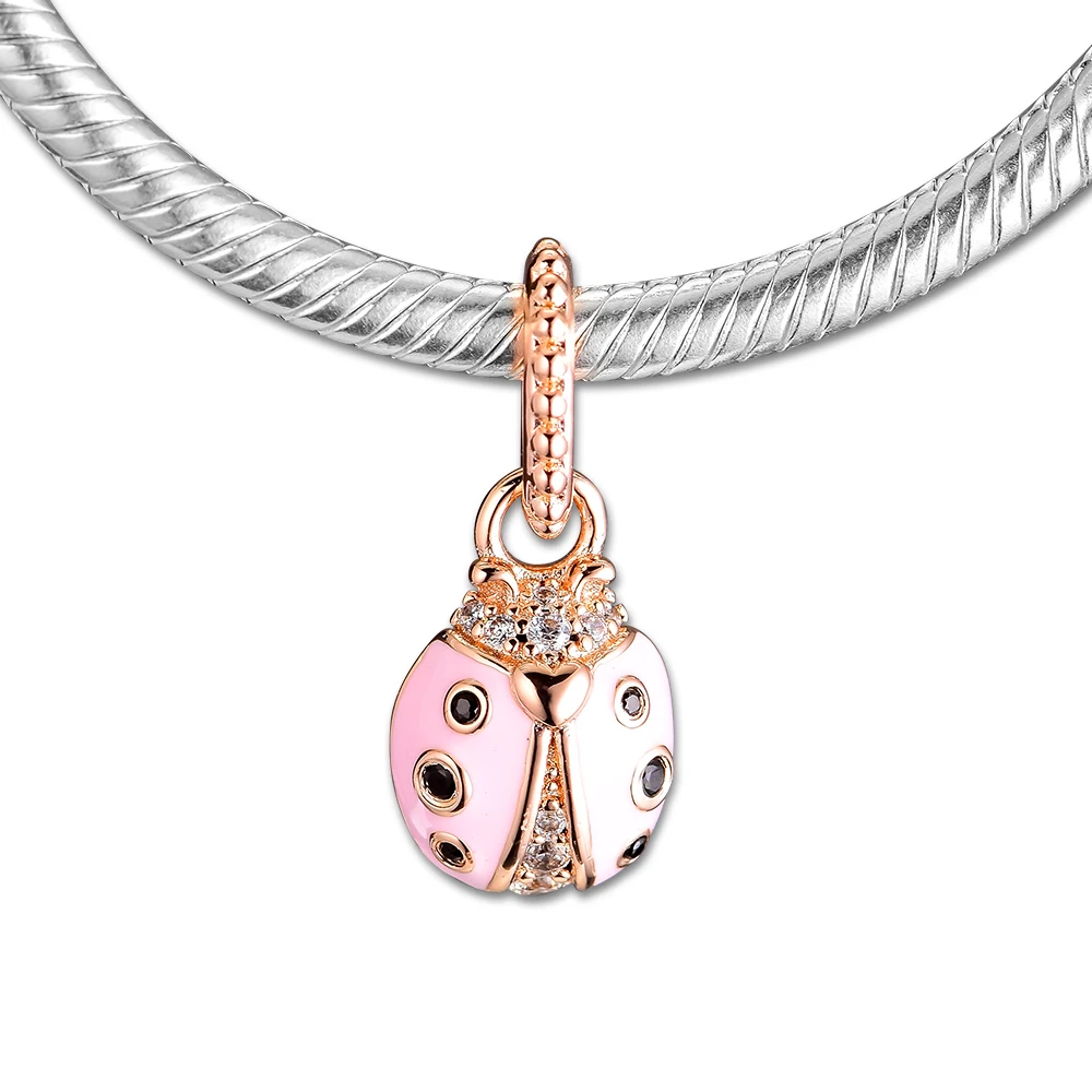 

Fits for Europe Charms Bracelets Lucky Pink Ladybird Rose Beads 100% 925 Sterling Silver Jewelry Free Shipping
