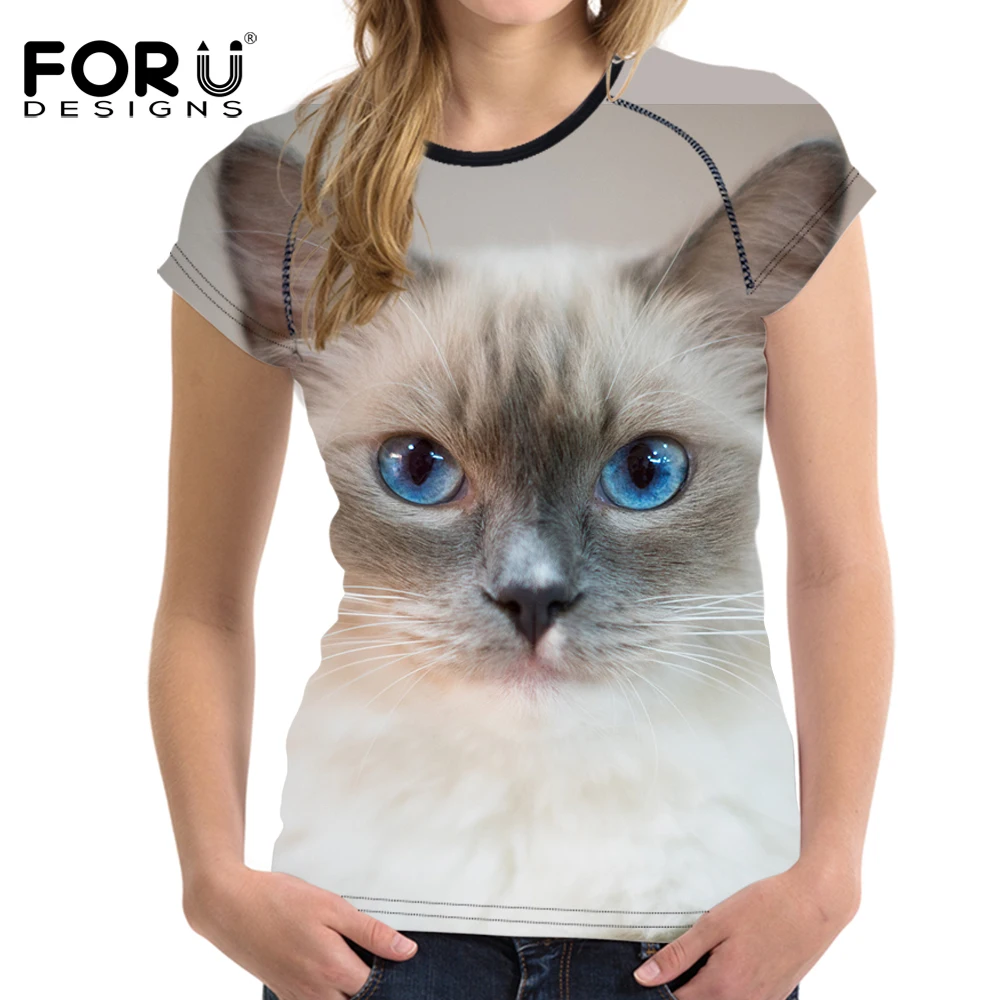FORUDESIGNS/3D Ragdoll кошка футболка с принтом для женщин Повседневное спортивные футболки Брендовая женская короткими рукавами Топ культур костюмы