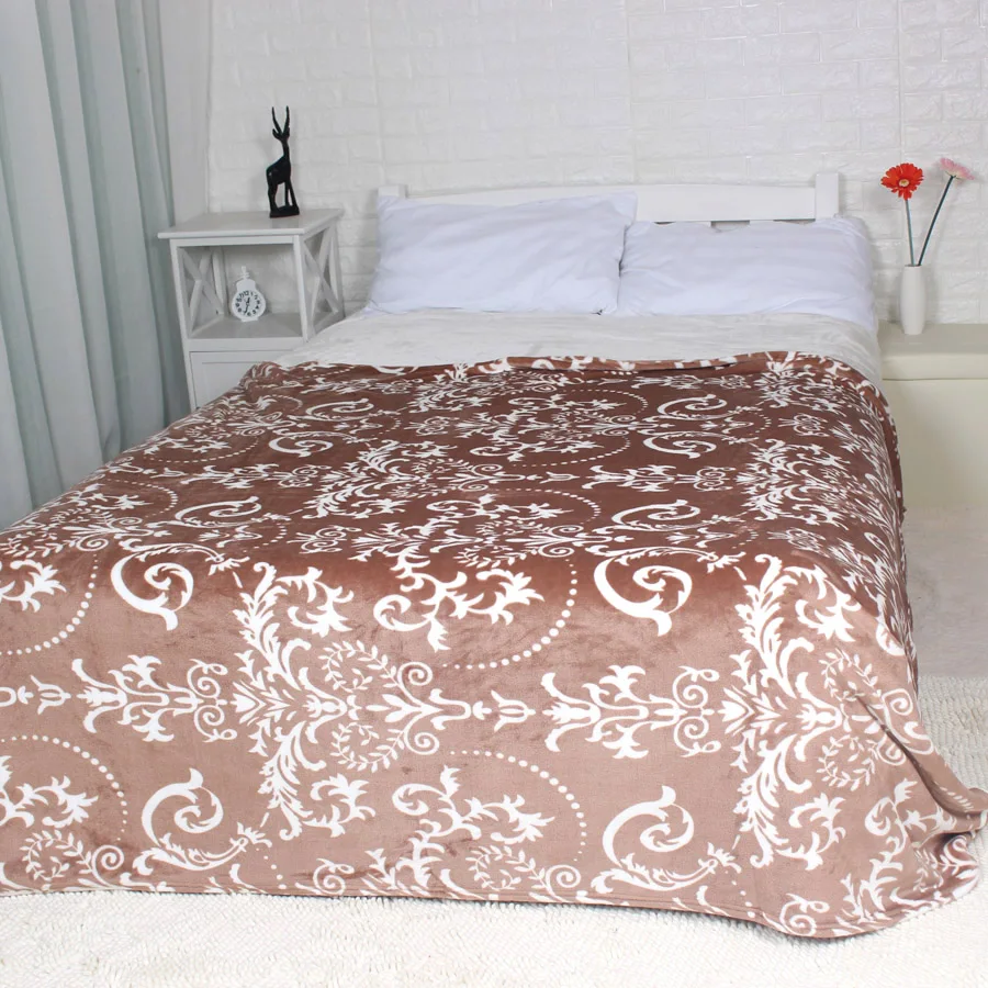 Зимнее одеяло на кровать кофейные цветы мягкие толстые королевские фланелевые