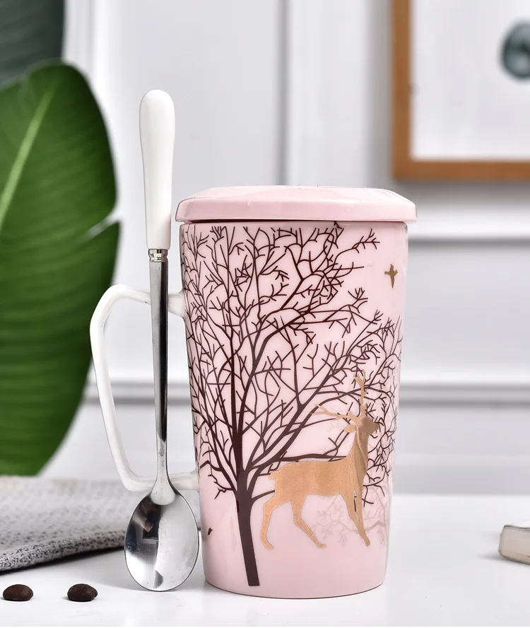 

Ceramic Mug Gift box Nordic Couple cup gift Coffee cup Spoon with lid L2244