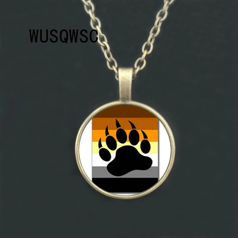 WUSQWSC Bear Pride Ying Yang with Paw Gay Photo Charm pendant rainbow necklace &amp Handmade glass dome gay jewelry | Украшения и