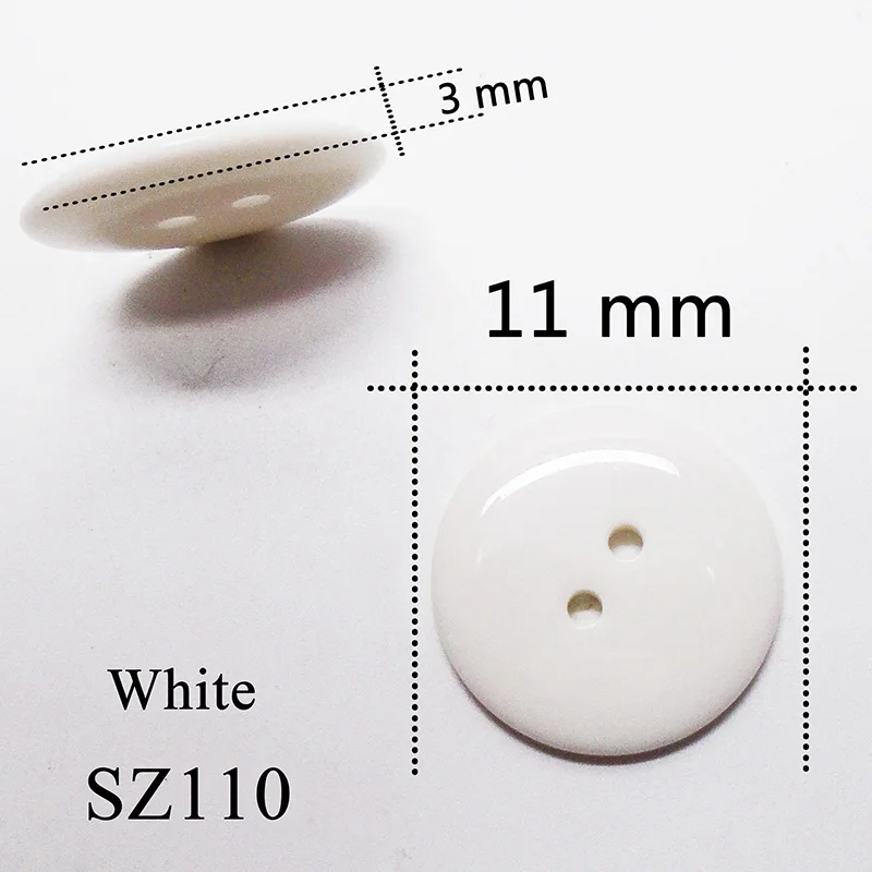 SZ110-11mm 100 шт 8-18 мм глазурь круглые стеклянные прозрачные полимерные пуговицы Белый Черный шитье скрапбукинг для свадьбы женская одежда ручной работы 2 отверстия - Цвет: SZ110-11mm
