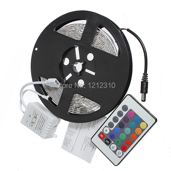 

FREE SHIPPING waterprpof 12V LED Strip 5050 60LEDs/M 5M/roll+72W Power Adapter, only RGB/Changeable with 24Keys IR Controller