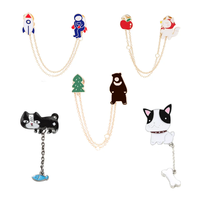 Модная эмалированная брошь с кисточкой в виде астронавта кошки рыбы собаки