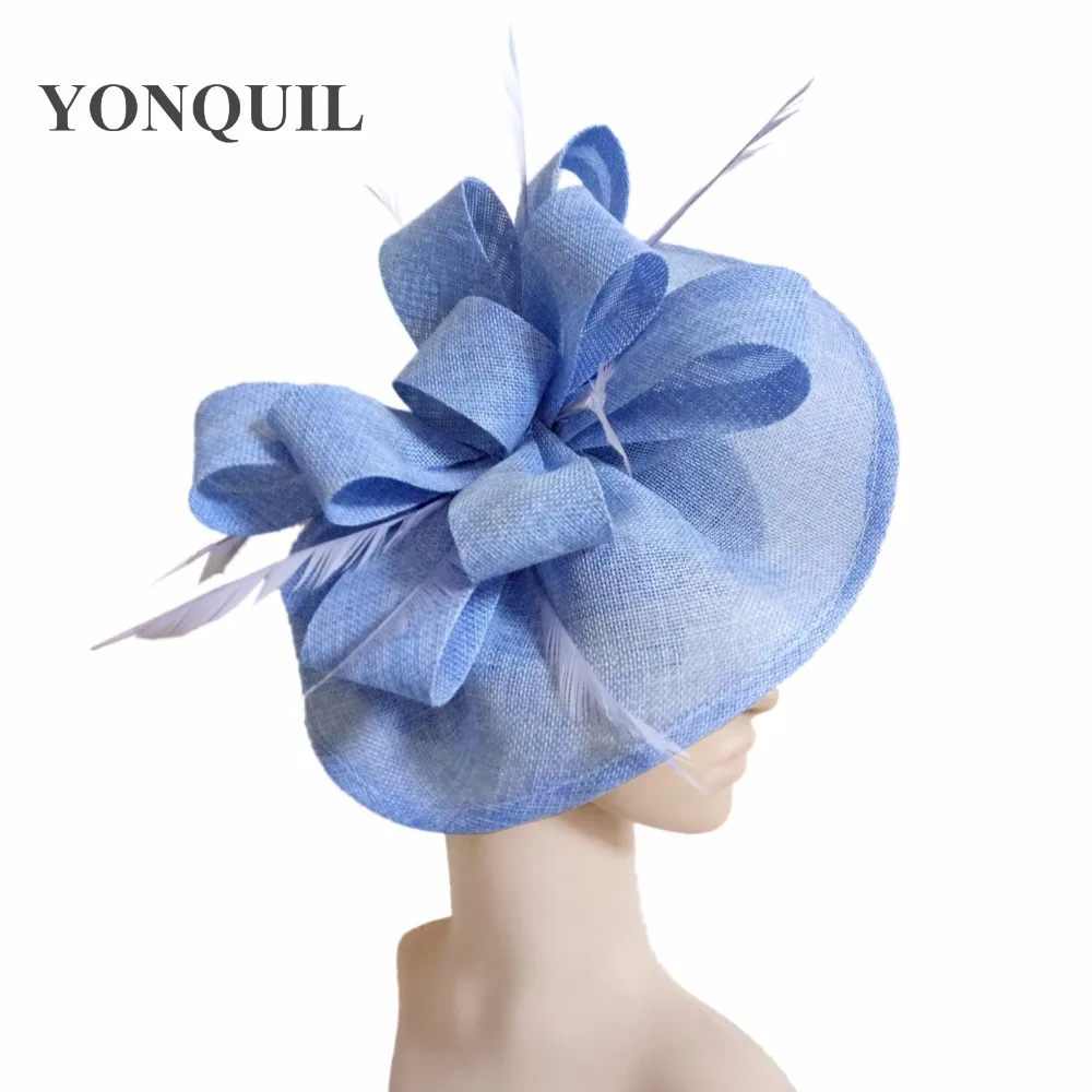 

Feather Fascinators Race accessory For Women Elegant Light Blue Imitation Kentucky Girls Ladies Formal Wedding Dress Hats SYF66