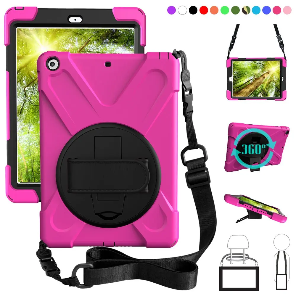 hot pink Для iPad 9,7 Чехол ручка ручной ремень плечевой ремень защитник дети прочный защитный чехол Чехол для iPad 9,7 дюймов - Цвет: hot pink