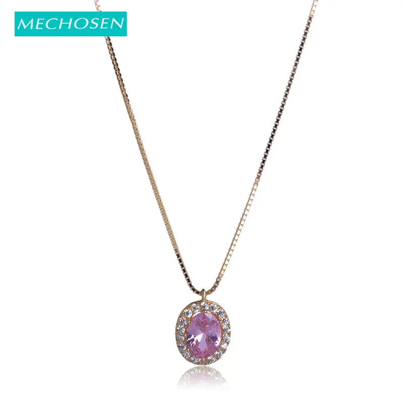 MECHOSEN Романтический Овальный кулон ожерелье розовый кубический циркониевый