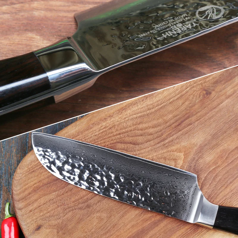 YARENH 7 дюймов нож Santoku Кливер лучший VG10 Дамасская сталь кухонный с эбеновой ручкой