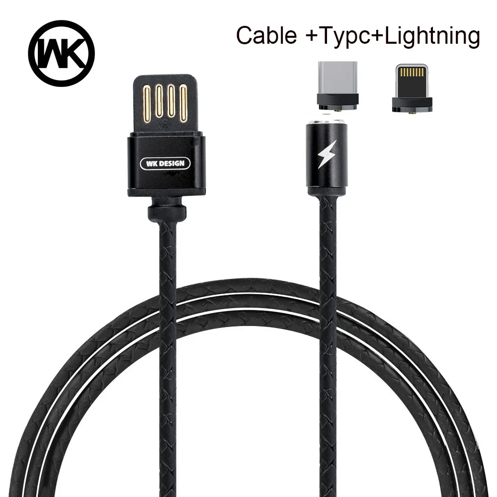 Typc Lightning Магнитный кабель WK 2 в 1, Micro USB+ type C+ IOS для реверсивного USB для samsung, Магнитный зарядный кабель для Apple iPhone X 8 7 6 - Цвет: Typc Lightning