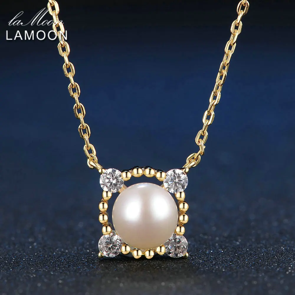 

LAMOON 8mm 100% Natural Freshwater Pearl Jewelry 925 Sterling Silver Jewelry Pendant Jewelry Set V036-1