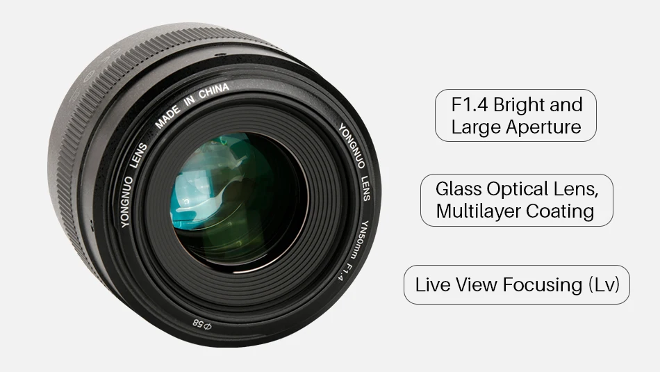 YONGNUO YN50mm F1.4 объектив камеры с большой апертурой для Canon фиксированные EF объективы с USB портом для EOS