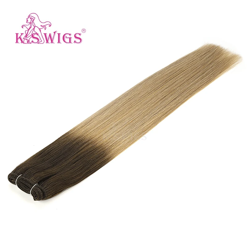 T4-27-T8-24A K.S парики 20 ''прямые волосы remy уток человеческих волос двойные нарисованные натуральные кудрявые пучки волос 100 г/шт - Цвет: T4-27-T8-24A
