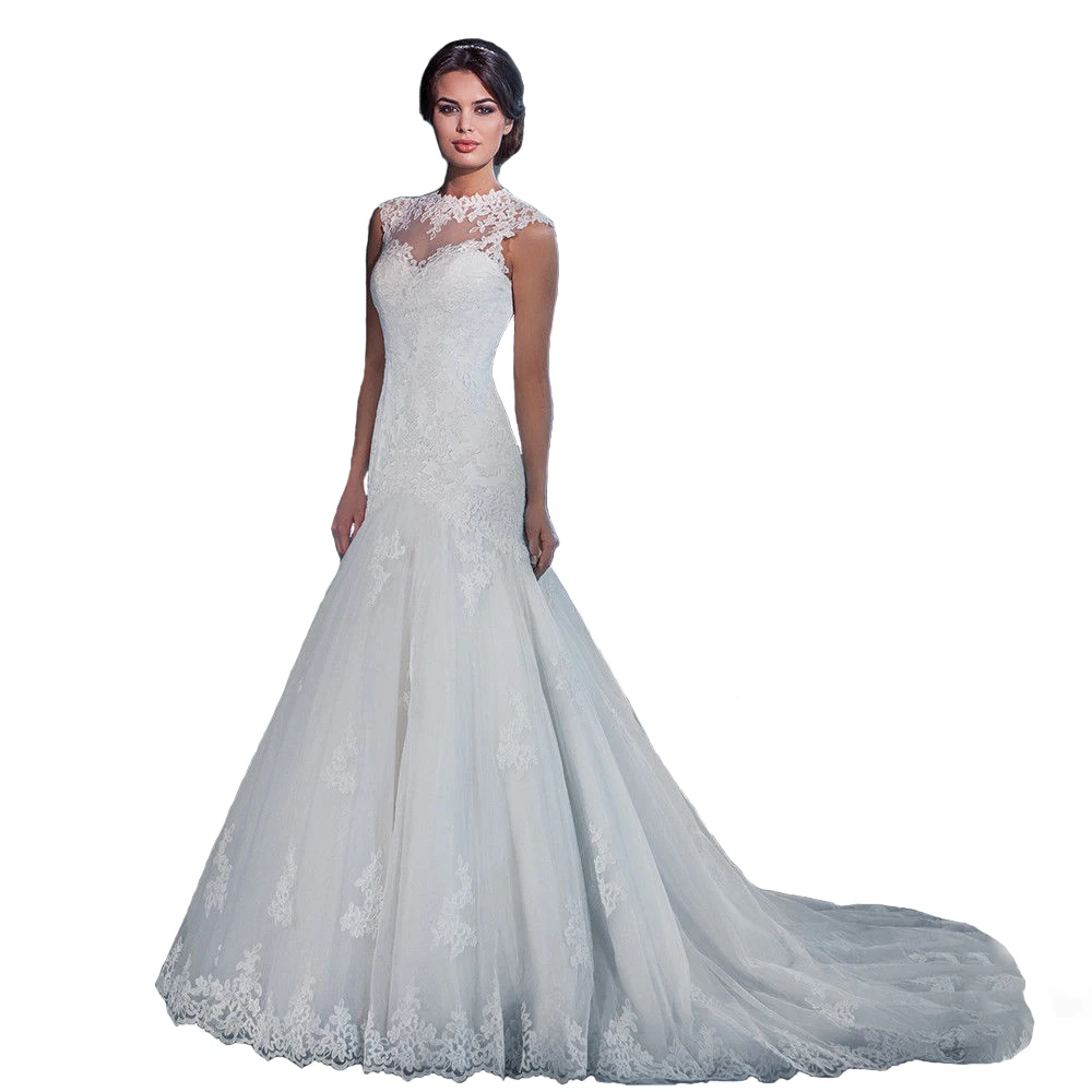 

White Elegant Women's Slim Fit Lace Mermaid Tail Wedding Dresses