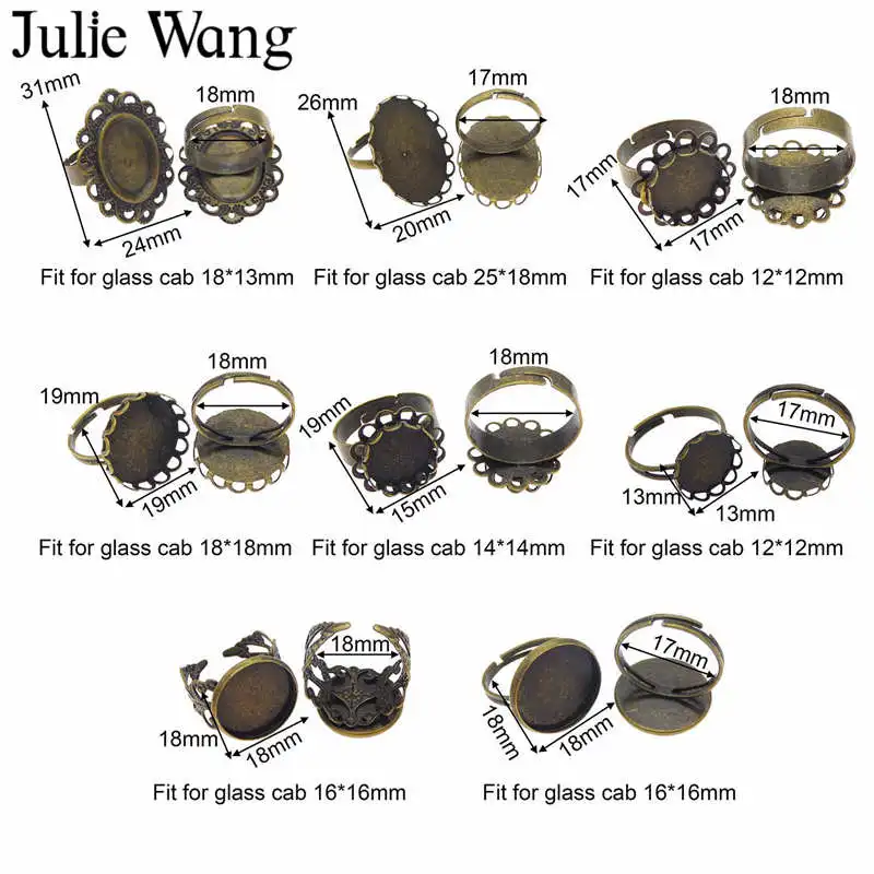 Julie Wang 8 шт. смешанных колец винтажные античные бронзовые Регулируемые Пустые