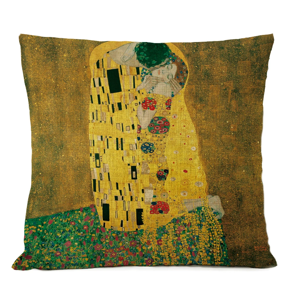 

Gold Oil Painting Throw Pillow Cover Gustav Klimt Gallery Pillow Case Home Decorative Pillow Linen Pillowcase Sofa Cushion