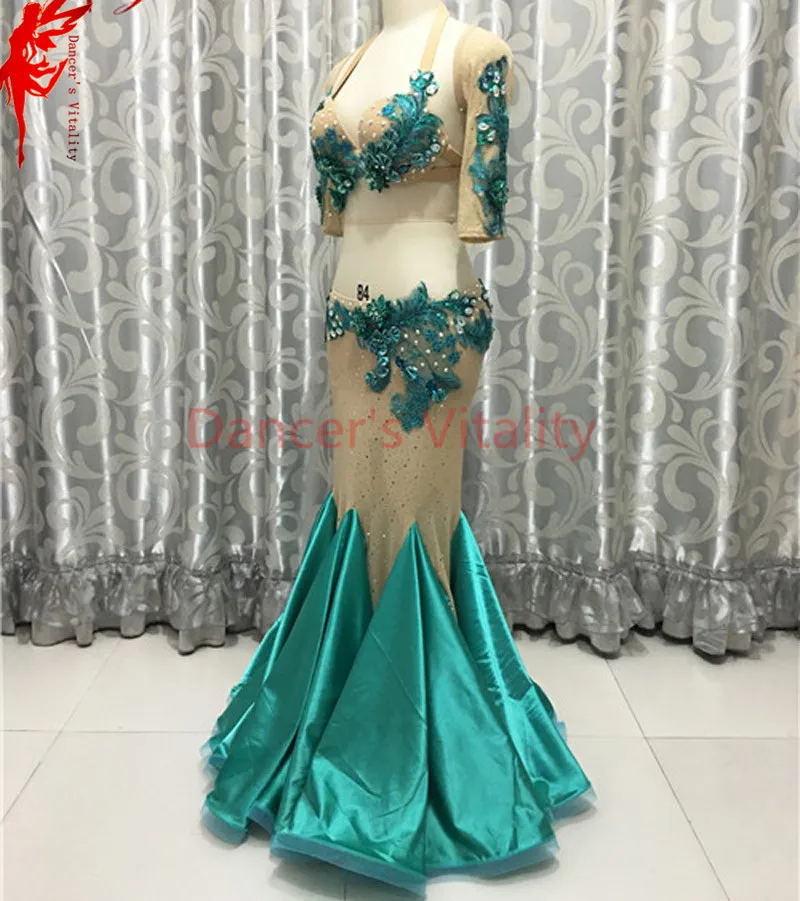 

Belly dance clothes gilrs luxury fbra top/sleeves/long skirt 3pcs salsa dance clothing suit B/C cup ballroom latin dance set