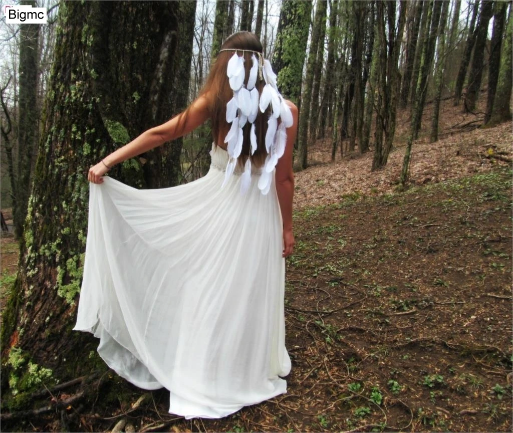 Новые женские украшения для волос с белыми перьями, растягивающаяся богемная индийская повязка на голову для невесты, вечерние украшения в подарок, A5003