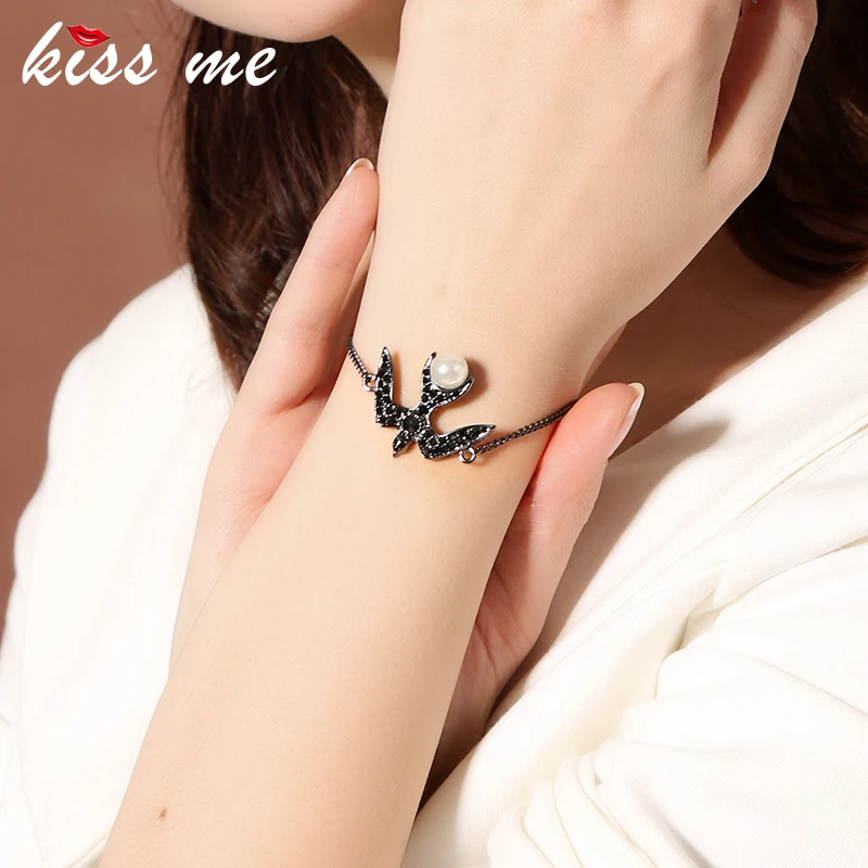 Женские Двухцветные браслеты с кристаллами KISS ME вечерние акриловым жемчугом и