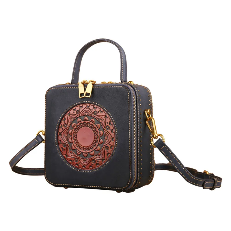 Nesitu Top Quality Flower Pattern Vintage Brown Grey Red Green Genuine Leather Small Women's Handbag Tote Messenger Bags M3028 | Багаж и